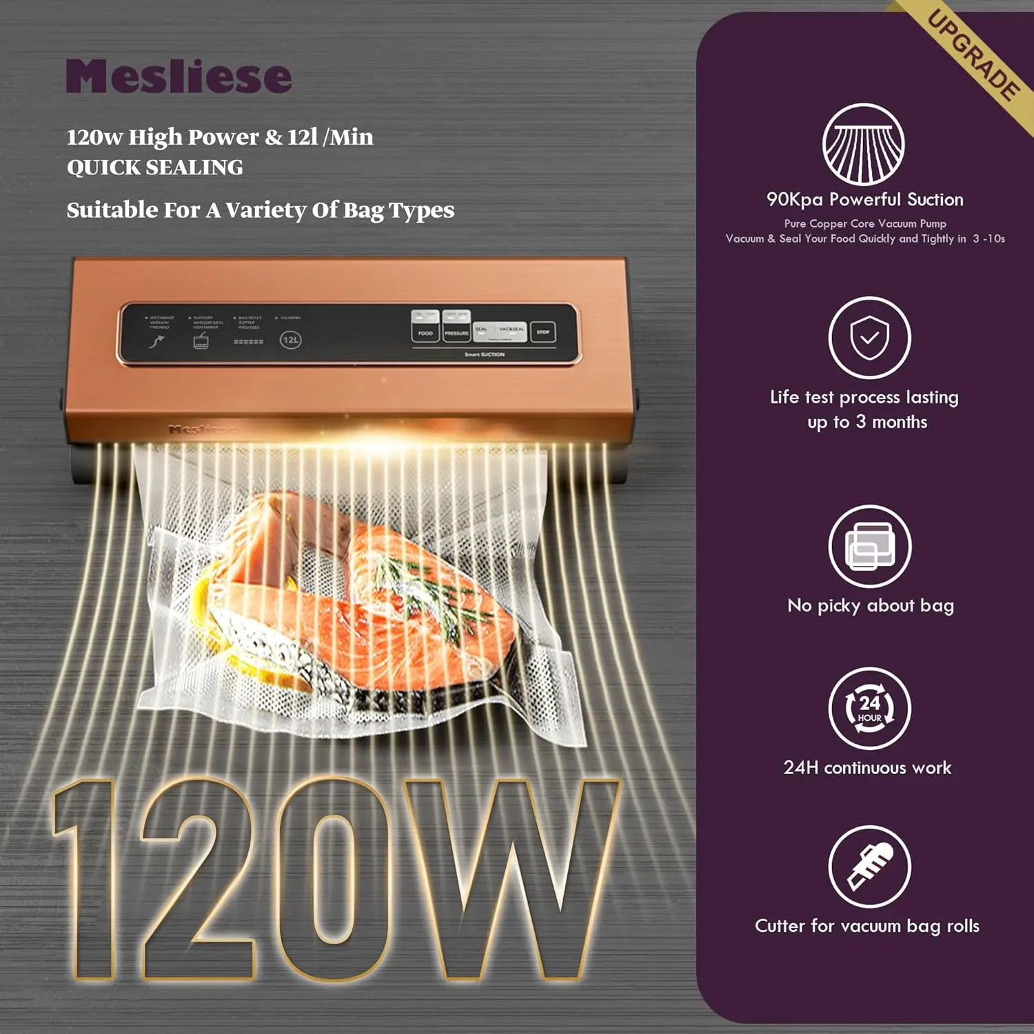 Sealer Machine Powerful Precision 6-in-1 Compact Vacuum Food Preservation System Built-in Cutter, 2 Bag Rolls
