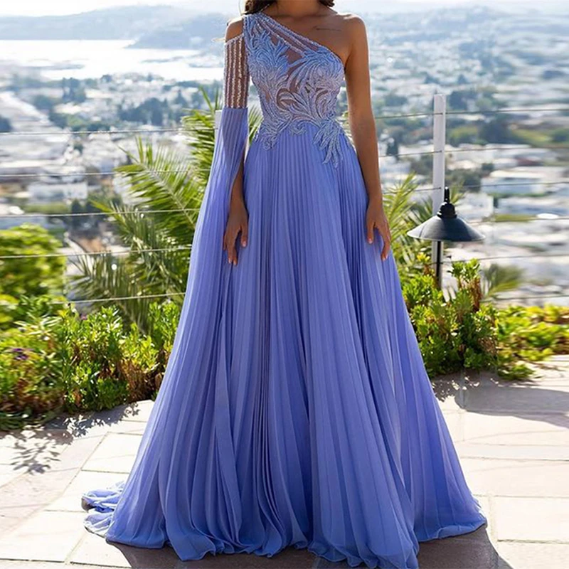 2022 One Shouler Sleeves Formal Robes De Soirée Vestidos Elegantes Para  Mujer Vestidos De Noche Lavender Long Prom Dresses - Evening Dresses -  AliExpress