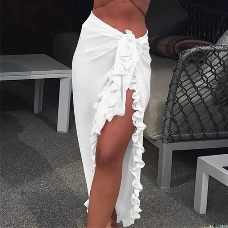 sexy swimsuit cover ups Women Chiffon See-Through Beach Bikini Cover Up Wrap Scarf Swimwear Pareo Sarong Dress Solid Ruffle Casual Beach Dress bikini cover