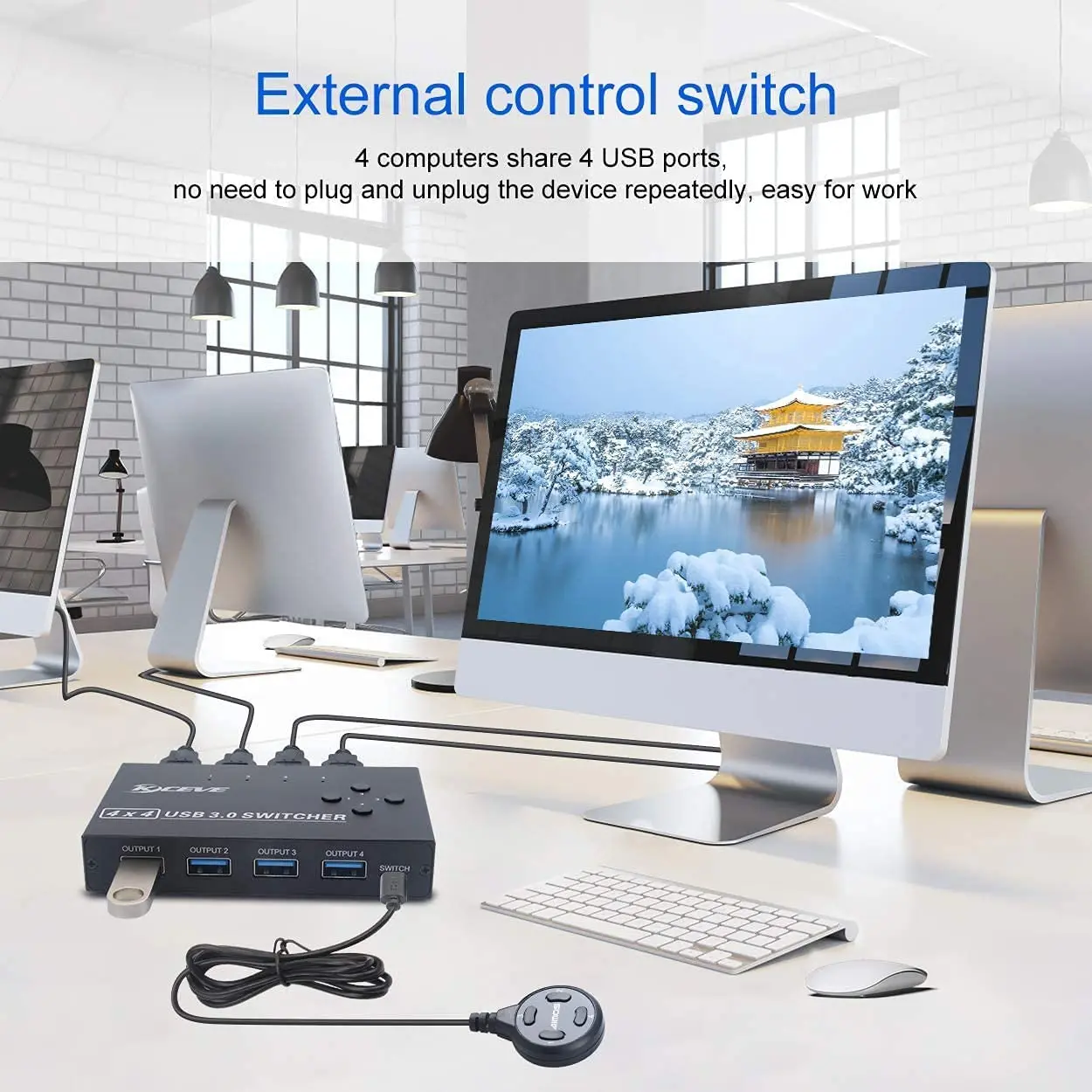 MZX USB Switch Selector KVM Switcher 3.0 Hub 3 0 KM 4 Computer Host Share 4 USB Devices for Keyboard Mouse Printer KVM Switch 5