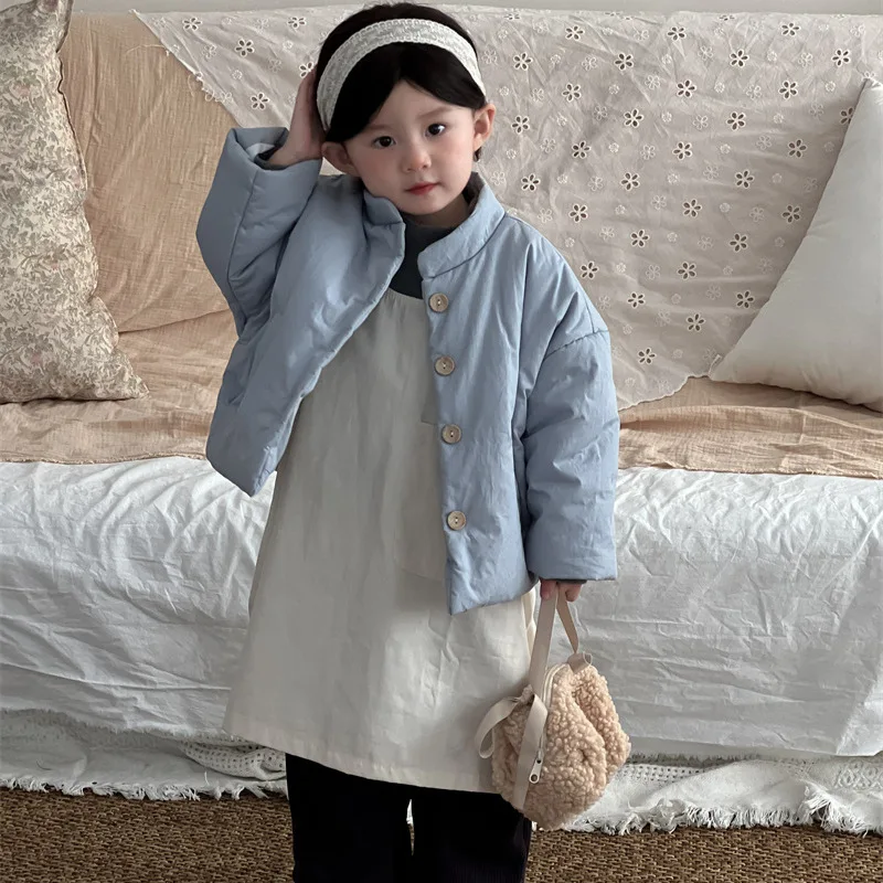 Children Clothes Kids Warm Coat Autumn Winter Girls Solid Color Warm Sweet Casual Simple Kids Cotton-padded Coat