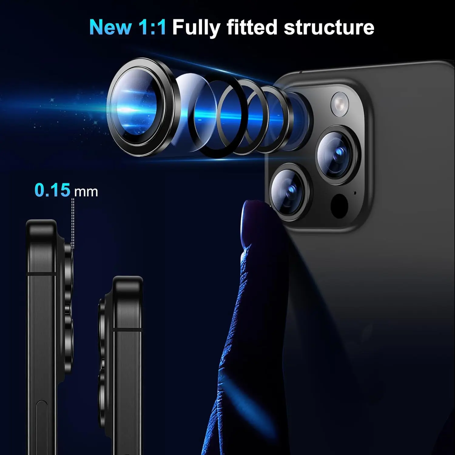 LuxGuard Black Titanium Tempered Glass Camera Lens Protector Accessory