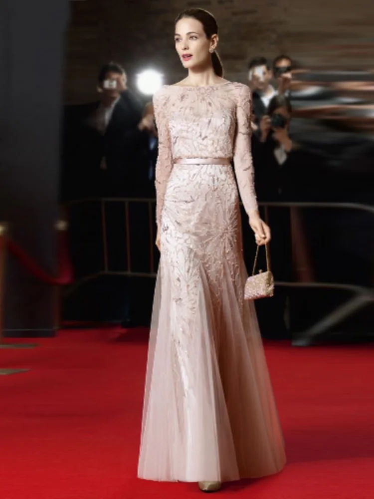 

A-line Long Sleeve Slim Trailing Floor-Length Wedding Dress for Bridal Bridesmaid Party Birthday Ball