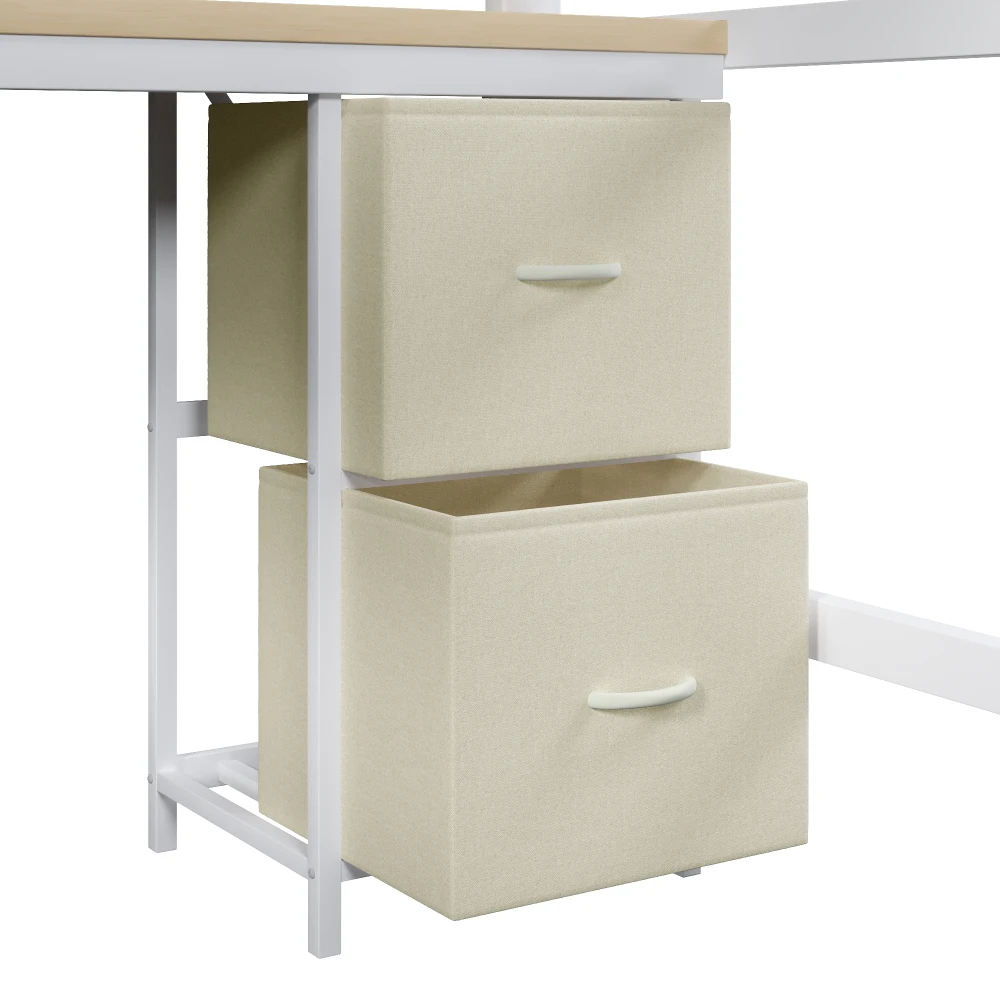 140 x 200 cm modernes Metall-Hochbett für Spiele mit Bücherregal, Kinder-Etagenbett mit Schreibtisch und Kleiderschrank, USB- und LED-Beleuchtung, weiß – Detail 14