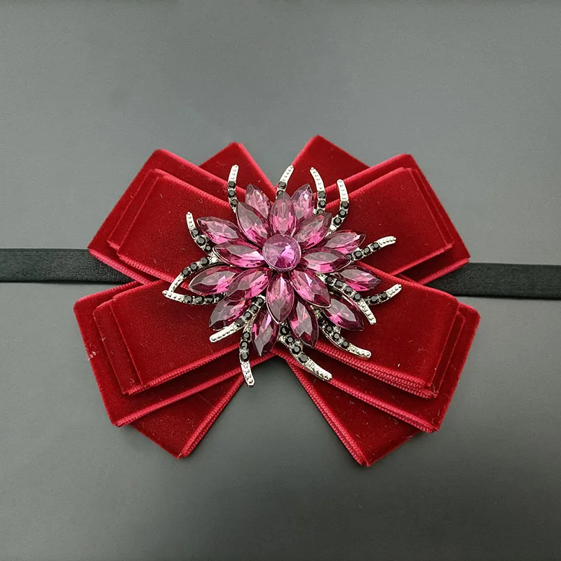 Samt-Strass-Fliegen für Herren, britisches französisches Business-Bankett, Anzug, Hemd, Accessoires, Hochzeitskragen, Blume, handgefertigte Geschenke – Detail 4