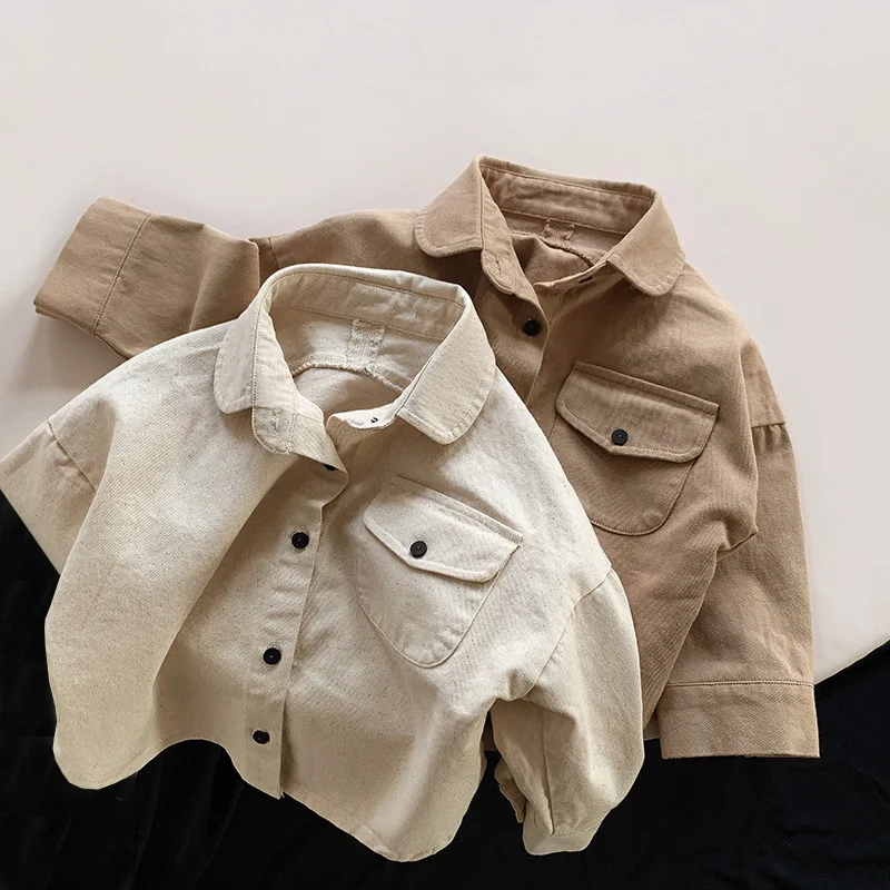 Children's T-Shirt Spring and Autumn Japanese Korean Girls' Retro Versatile Fashion Shirt Boys' Baby Pure Cotton Coat