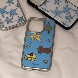 Korean INS Creative Blue Star Puppy Couple Phone Case - iPhone 13 Pro Max (DDXK - 325DDX250929201)