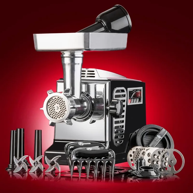 Heavy Duty Electric Meat Grinder & Sausage Stuffer: 6 Grinding Plates, 3 S/S Blades, 3 Sausage Tubes2 Meat Claws 2
