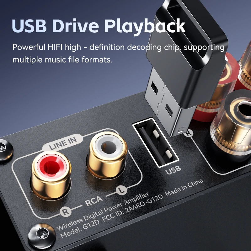 블루투스 5.3 오디오 수신기 100Wx2 AUX RCA USB 무선 오디오 어댑터(PC TV 키트 스피커 앰프용 IR 원격 제어 포함)