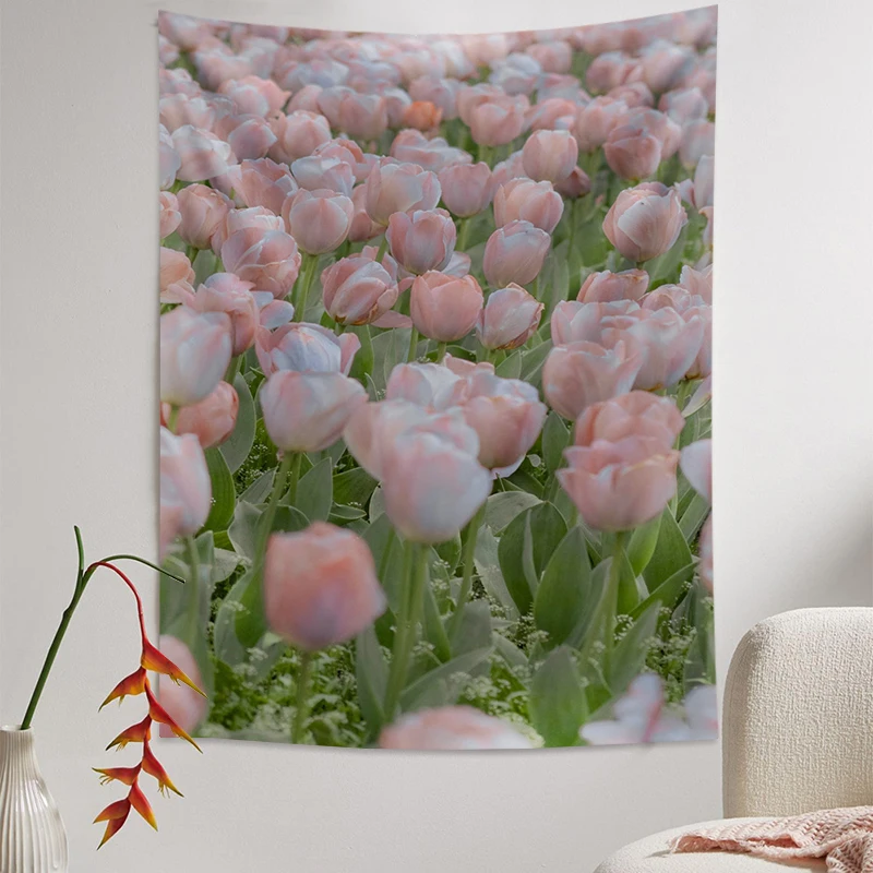 

Tulip Flower Tapestry Nordic Comfortable Living Room Bedroom Bedside Background Hanging Cloth Ins Cure Wall Decoration Tapestry