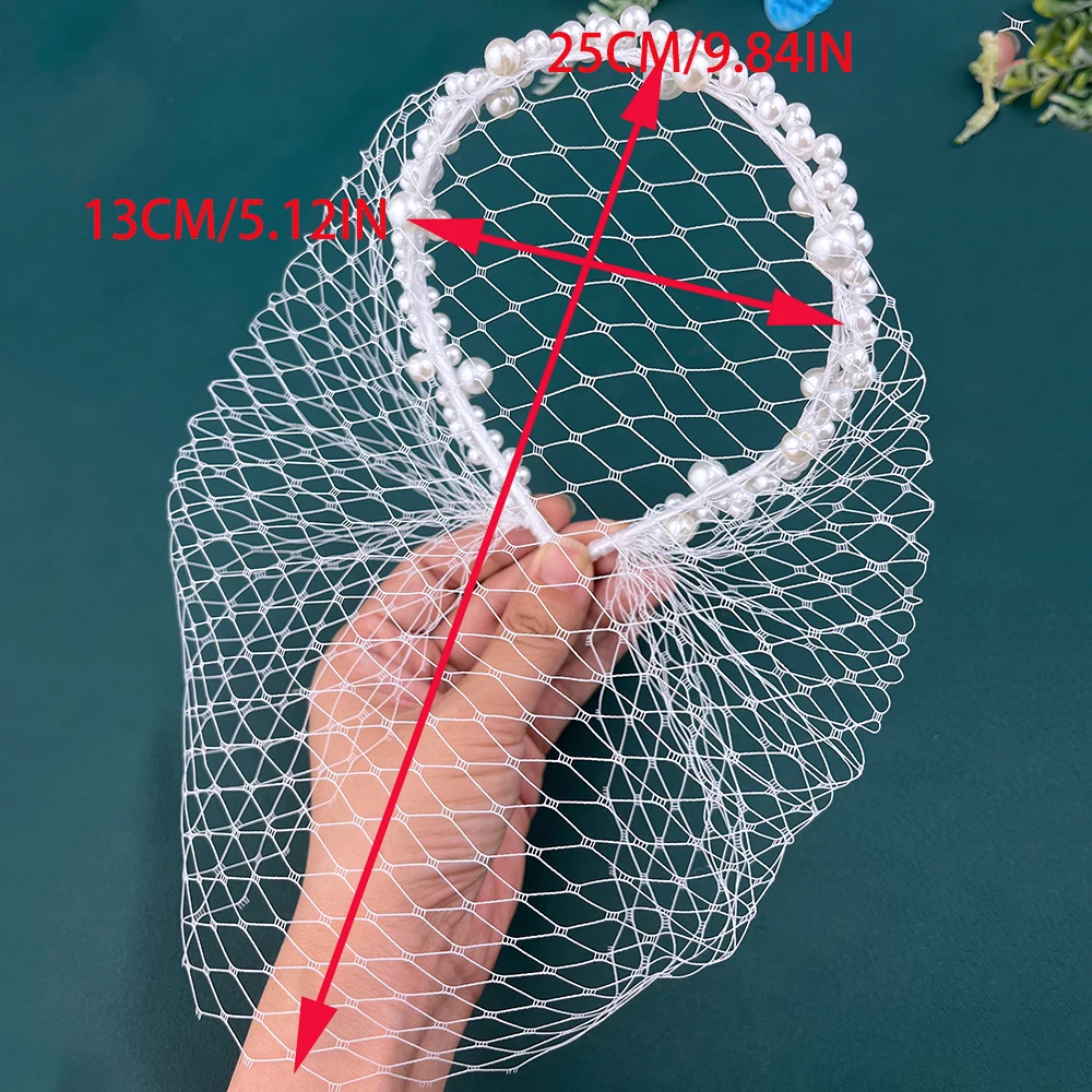 JM26 Tüllkäfigschleier mit Perlen Hochzeit Vogelkäfigschleier mit Stirnband Gesichtsbedeckung Braut Kopfschmuck Hochzeitsaccessoires Mariage – Detail 6