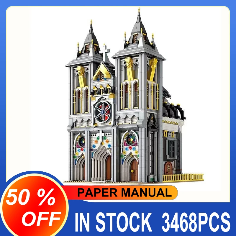 

Конструктор Reobrix 66027 MOC в виде Европейской средневековой церкви, 3468 деталей, модульный дом, архитектура, вид на улицу, модель, конструктор, игрушки