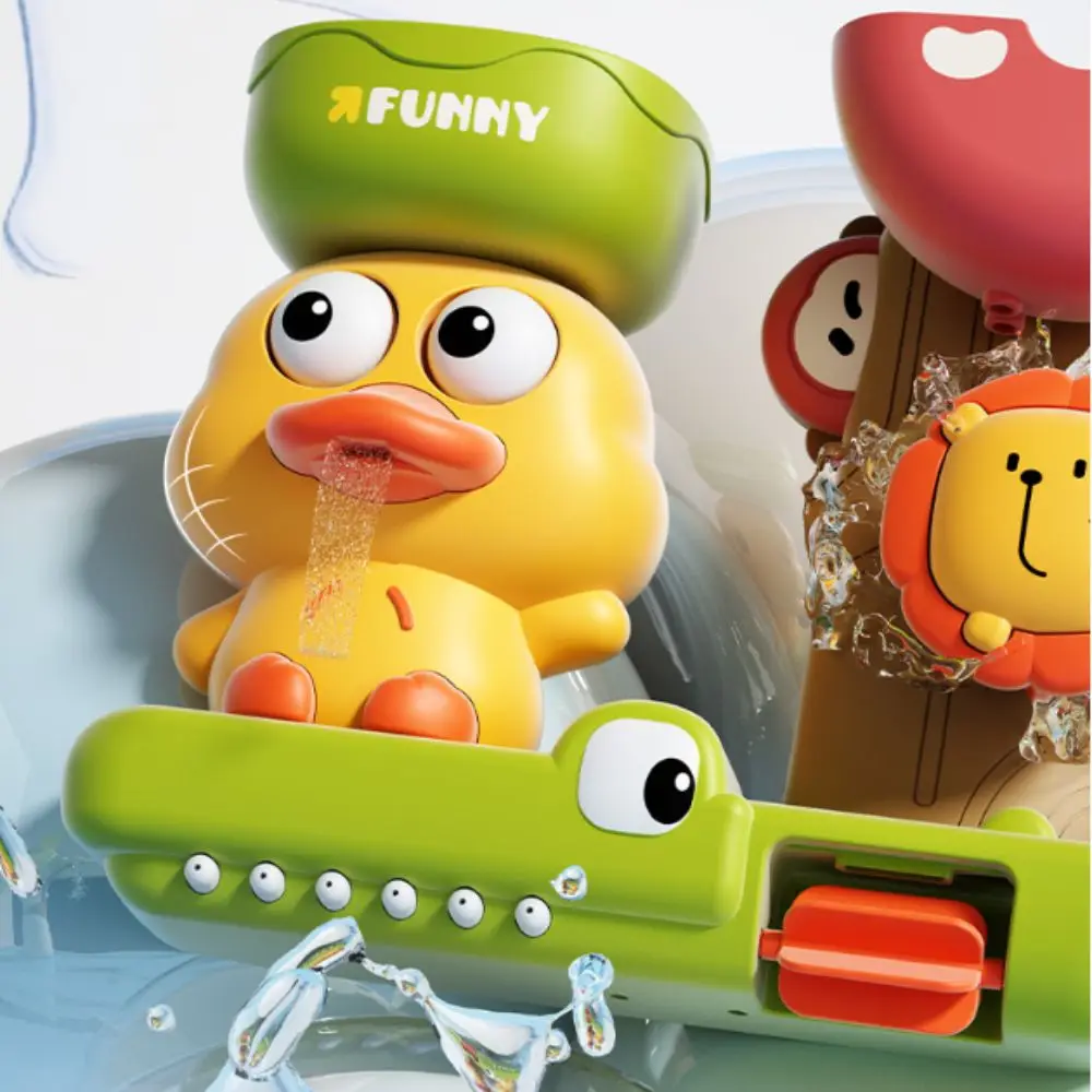 Duck&Lion Baby Spin Top Bath Toys Wall Suction Cup Crocodie Rotating Water Wheel Cute Stable Baby Shower Bathroom