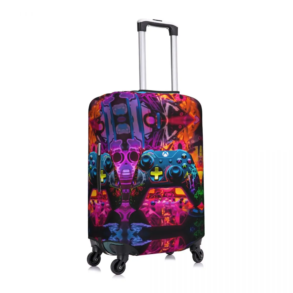 Gamer Controller Pattern Suitcase Cover Abstract Neon Art Business Vacation Elastic Luggage Case Protector 3