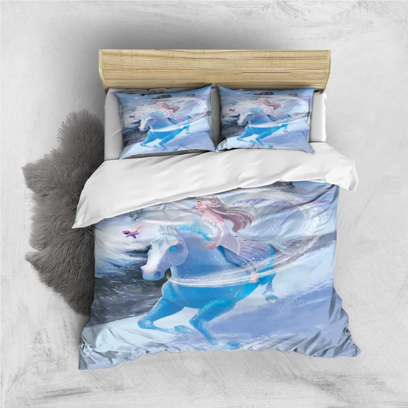 thumbnail image 1 of Juego de cama de tres piezas con estampado de dibujos animados de Disney Frozen Elsa y funda de almohada para niños o adultos, tamaño King, Queen, Full y Twin, 1 of 5