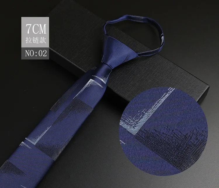 Luxuriöse 7 cm Herren-Krawatte, vorgebunden, leicht zu tragen, Krawatte für Männer, Reißverschluss, faul, vorgebunden, Business, Hochzeit, Streifen, kariert, Damen-Krawatte – Detail 7