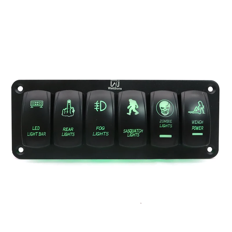 

6 Gang Dual LED Marine Boat Rocker Switch Panel 5P ON-OFF Green LED Light for Truck Boat Car Switch Panel