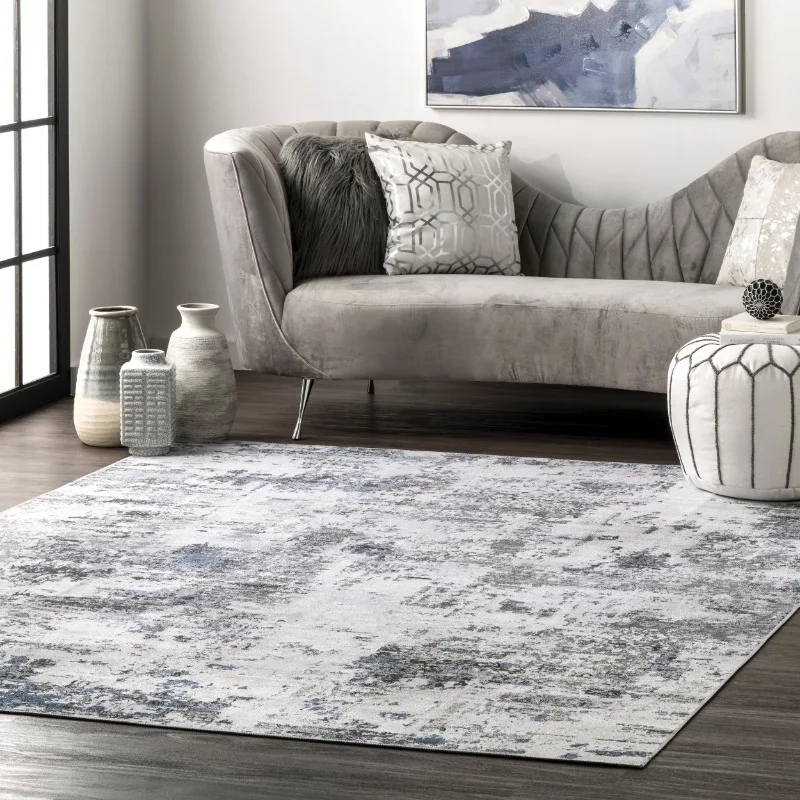 

nuLOOM Dali Abstract Machine Washable Area Rug, 5' x 8', Blue Grey