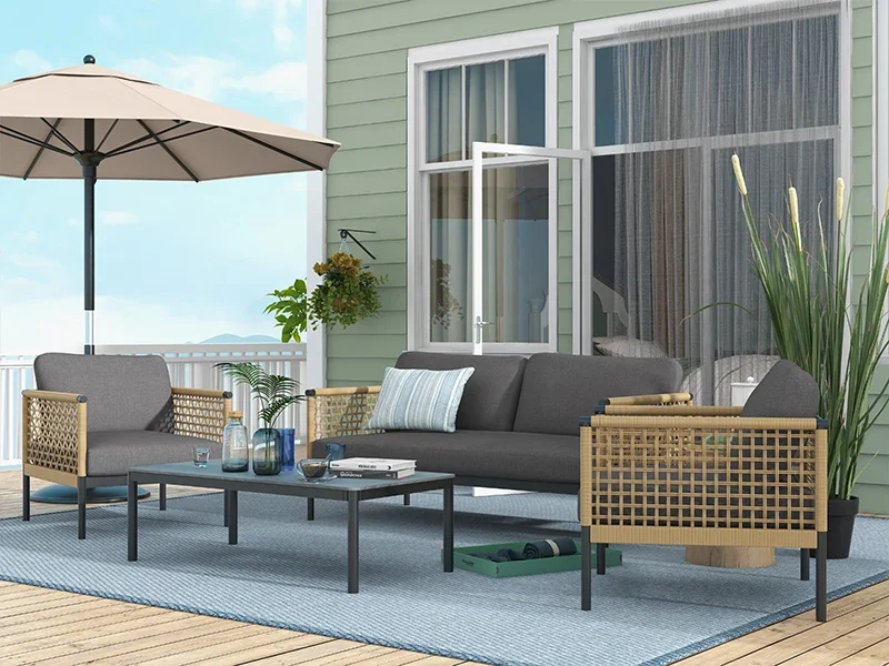 Grand patio Outdoor 4-Piece Conversation Set Rust Free Patio Furniture Set Open-Weave Wicker Olefin Modern Sofa Seating