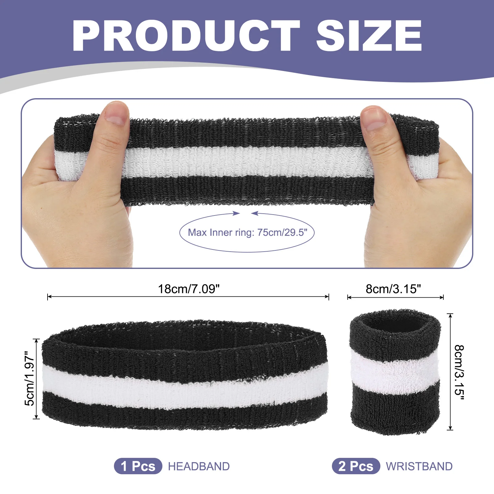 7 x 2 Inch Sweat Band Set Sports Terry Cloth Headband Wristband Set Moisture Wicking Sweat Absorbing Head Band for Women Men 3