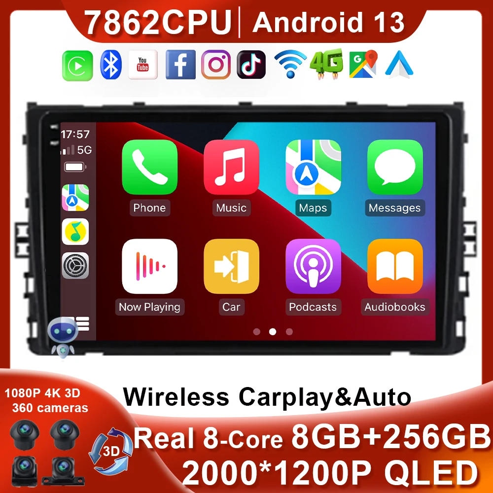 

Real 8-Core для Volkswagen VW T-Cross MQB 2018 2019 2020 Авто BT Автомагнитола Carplay мультимедийный видеоплеер стерео навигация GPS