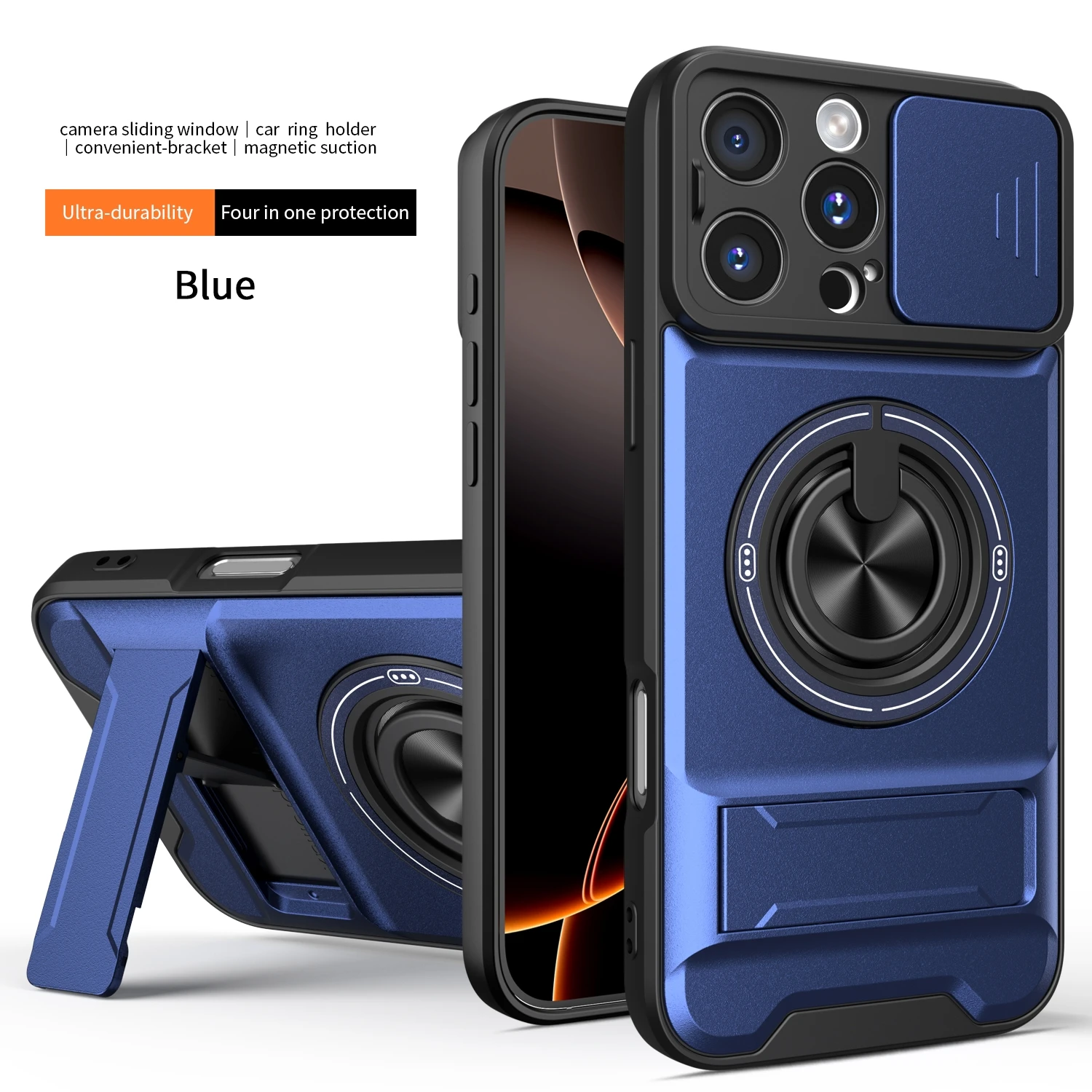 Luxury Armor Shockproof Phone Case with Magnetic Holder and Lens Protection
