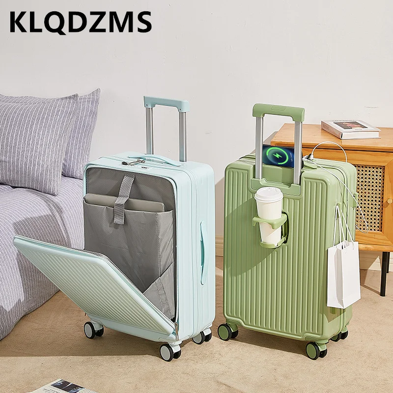 KLQDZMS Carry-on Suitcase Ladies Multifunctional Boarding Box Front Opening Laptop Trolley Case 20