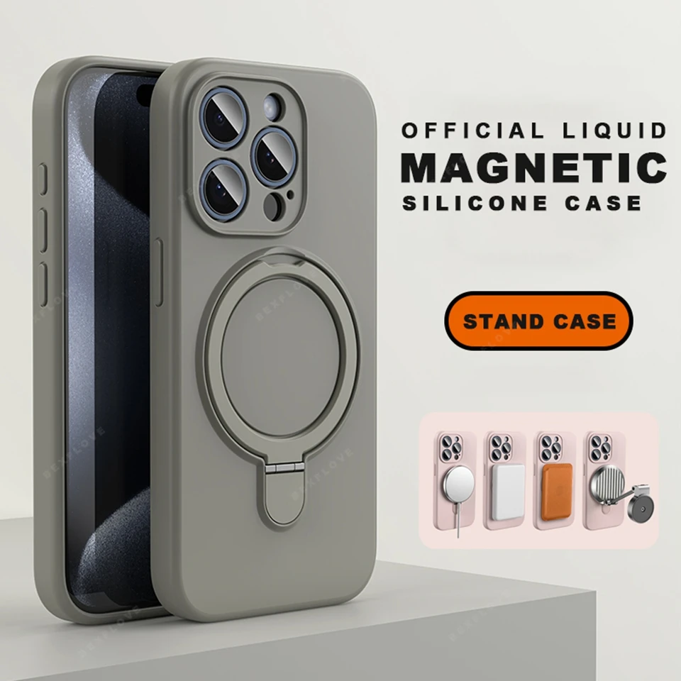 Magnetic Liquid Silicone Stand Phone Case with Magsafe-Compatible Protector