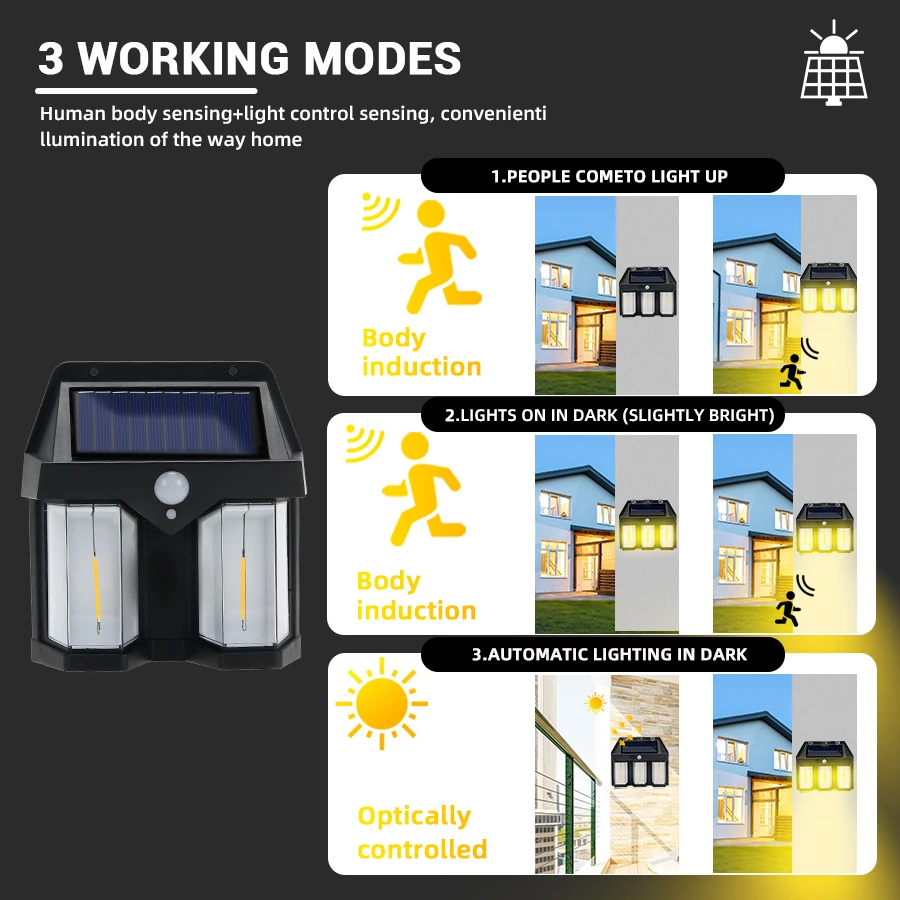 LED Solar Wall Light Outdoor Motion Sensor 3bulbs Waterproof for House Garden Yard Street Lamp Garage