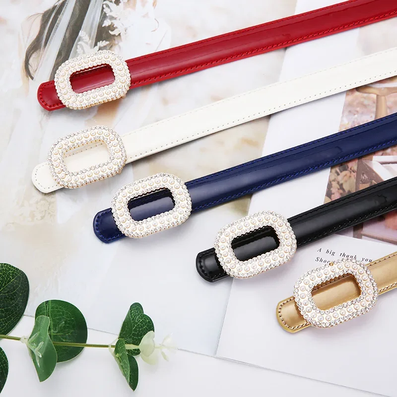 

New Elegant Genuine Leather Women's Belt Painted Leather Material Water Diamond Daily Matching Short Skirt Jeans Decorative Belt