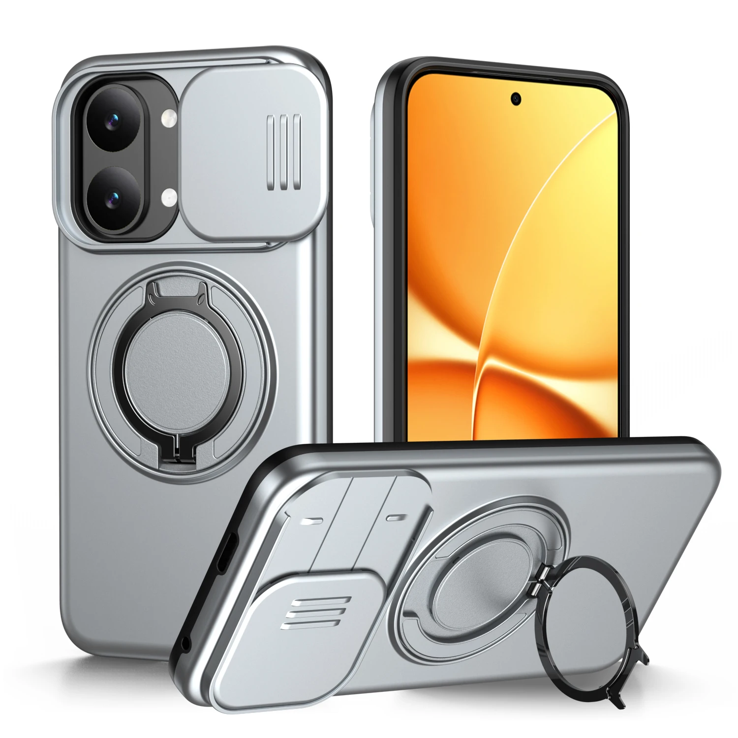 Slide Camera Protection Shockproof Magnetic Back Cover with Upright Kickstand