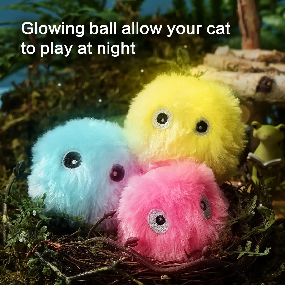 

Glowing Fluffy Plush Cat Ball Toy Realistic Animal Chirp Interactive Chirp Ball Cat Kickball Toy Funny Kitten Catnip Toy Cat