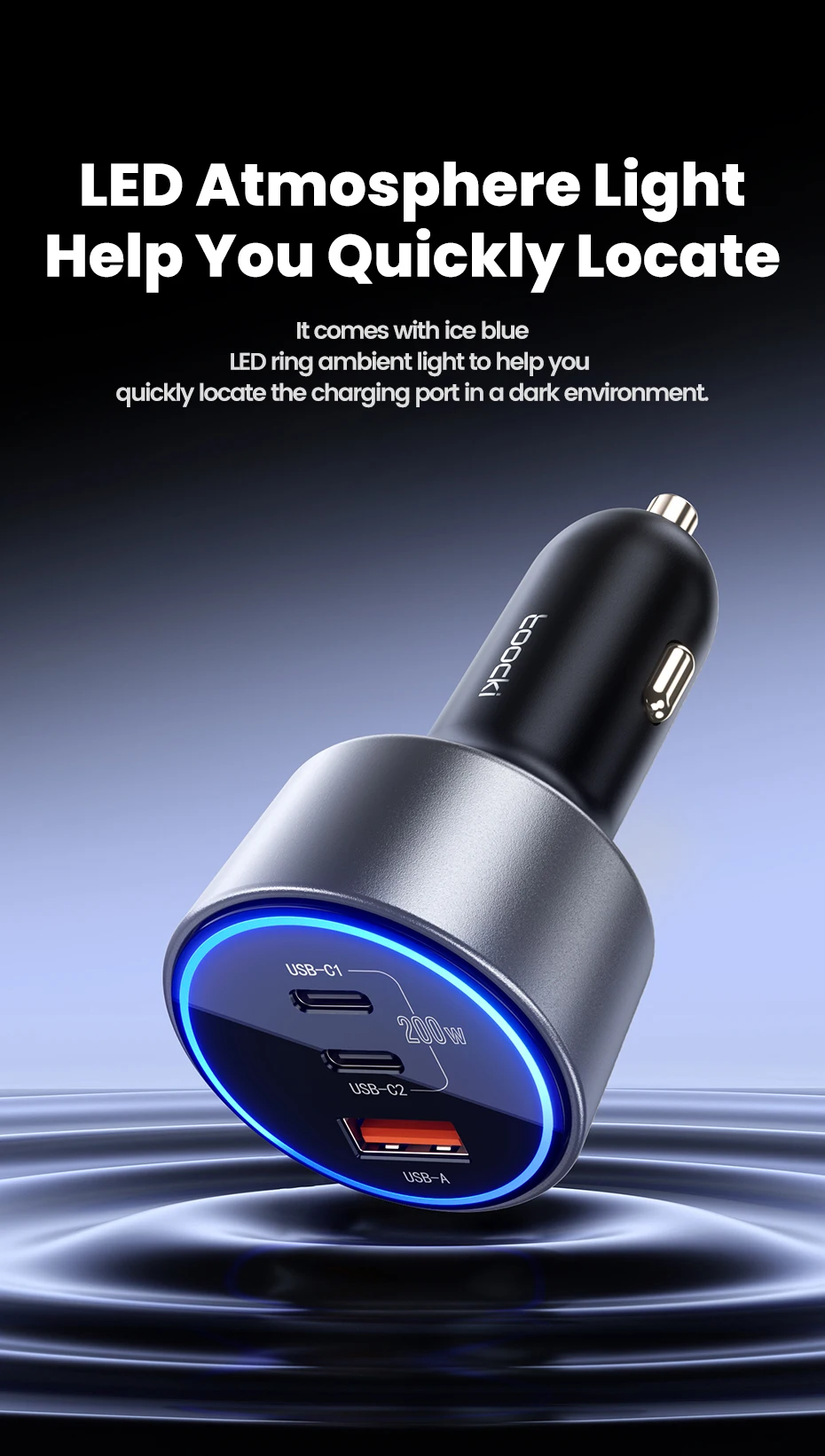 Toocki 200 W USB C Auto Ladegerät Für QC4.0 PD 3,0 Super Lade LED Multi-Port Typ C auto Telefon Ladegerät Für Samsung S23 iPhone 15 – Detail 10