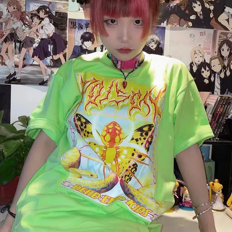 Karrcat Y2k Aesthetics T-shirt 2000s Harajuku E-girls Short Sleeve Tshirt Metal Cyber Chic Tops Punk Style Mall Goth Alt Clothes 5