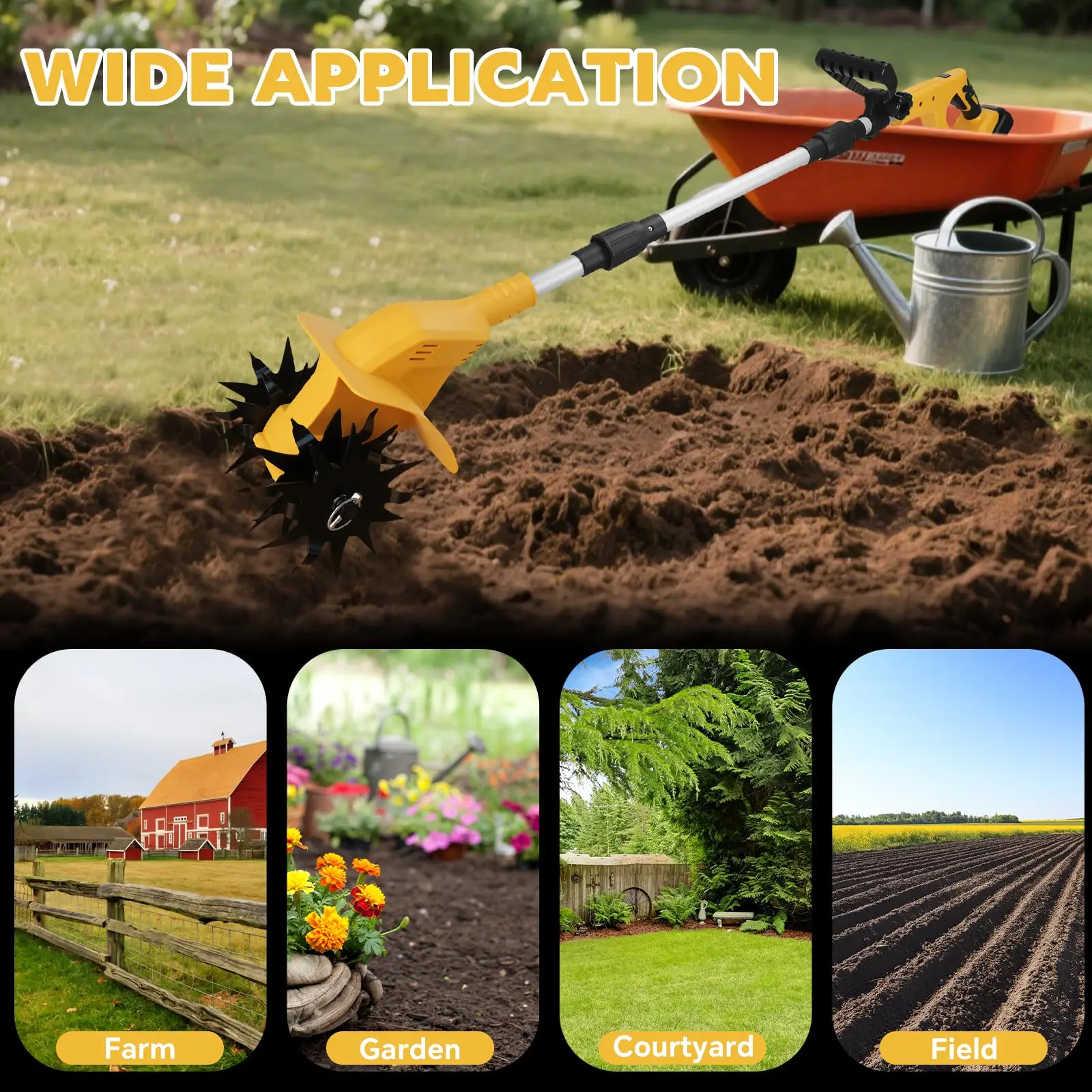 330RPM Garden Cultivator Brushless Cordless Tiller Cultivator for DeWalt 20V Bat