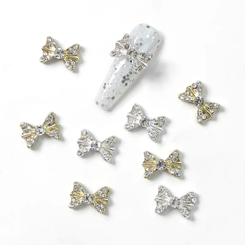 10pcs 2023 Nails Art Bow Tie Charms Full Diamonds Rhinestone Alloy Bow
