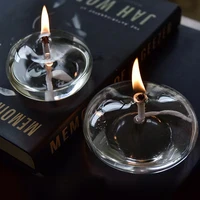 Handcrafted Flat Transparent Glass Candle Holder Oil Lamp，With a light core，Can be used as table candles，Christmas home decor at 2