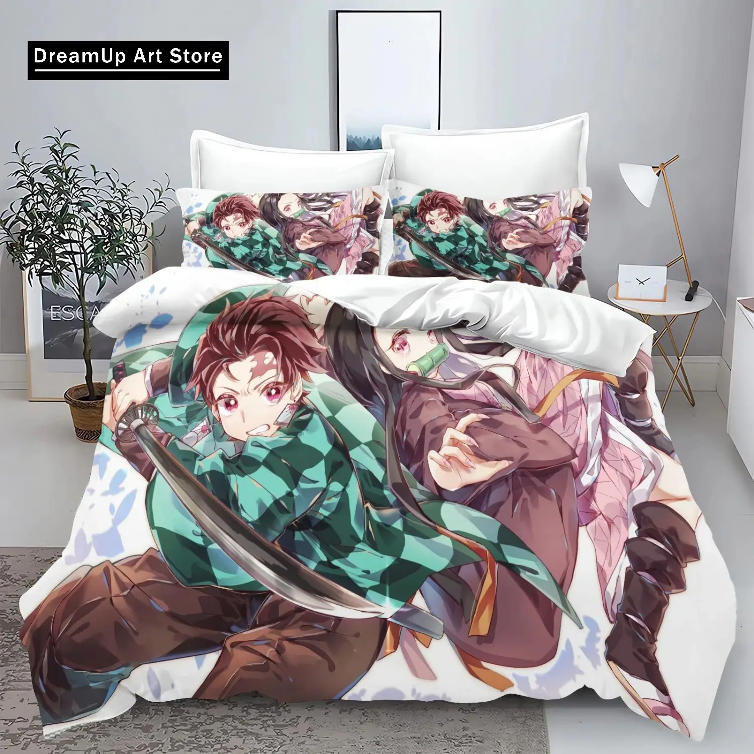 Anime Demon Slayer kamado Nezuko Anime Bedding Set Boys Girls Twin Queen King Size Duvet Cover Pillowcase Bed boys Adult Bedroom 6