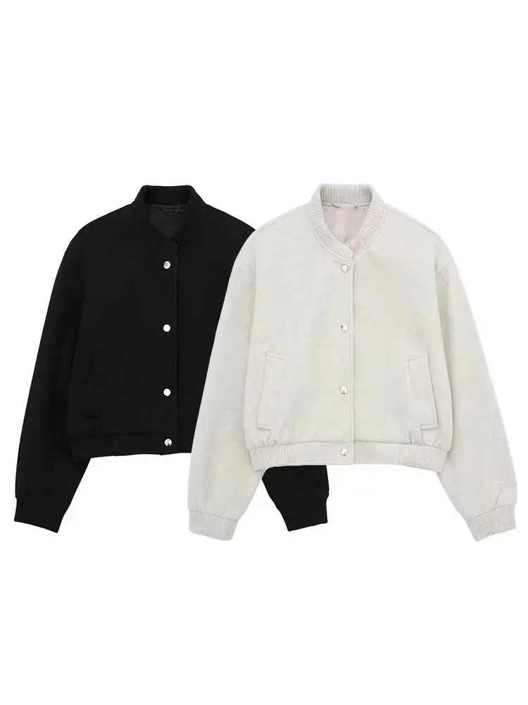 HH Autumn Women Vintage Solid Cropped Coat Single Breasted Long Sleeve Jacket Fashion Casual Woman Commuting Outerwear Top