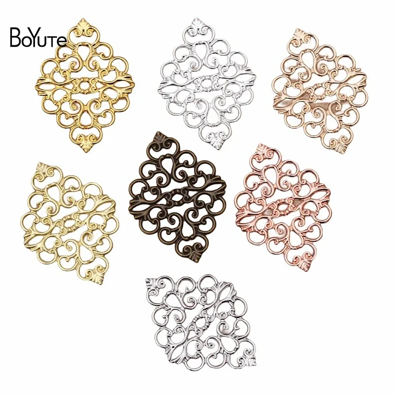 

BoYuTe (100 Pieces/Lot) 42*30MM Metal Brass Filigree Flower Plate Materials DIY Jewelry Accessories Parts Supplier