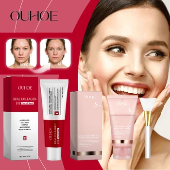 Ouhoe Collagen Peel Off Mask with Application Brush Anti Wrinkle Firming Hydrating Easy Peel All Skin Types Non Irritating Clean 1