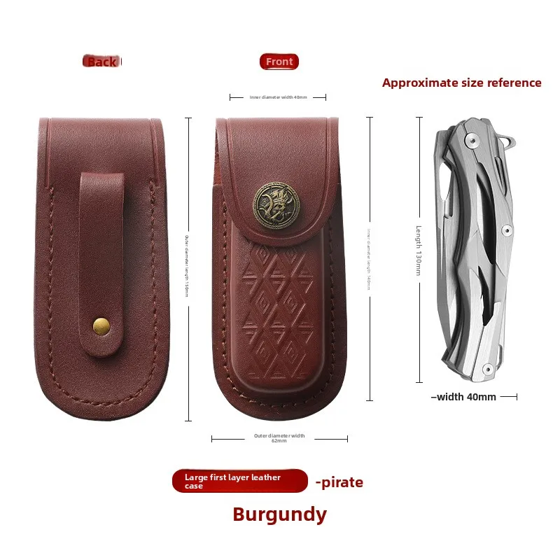 Handcrafted Genuine Leather Folding Knife Case - Durable Cowhide Side-Mounted Protective Storage Sleeve