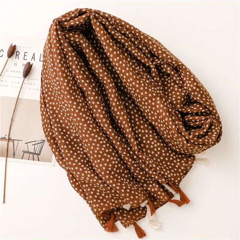 Herbst Mode Polka Floral Quaste Viskose Schal Schal Dame Hohe Qualität Wrap Pashmina Stola Bufandas Muslim Hijab Caps 180*90Cm – Detail 3