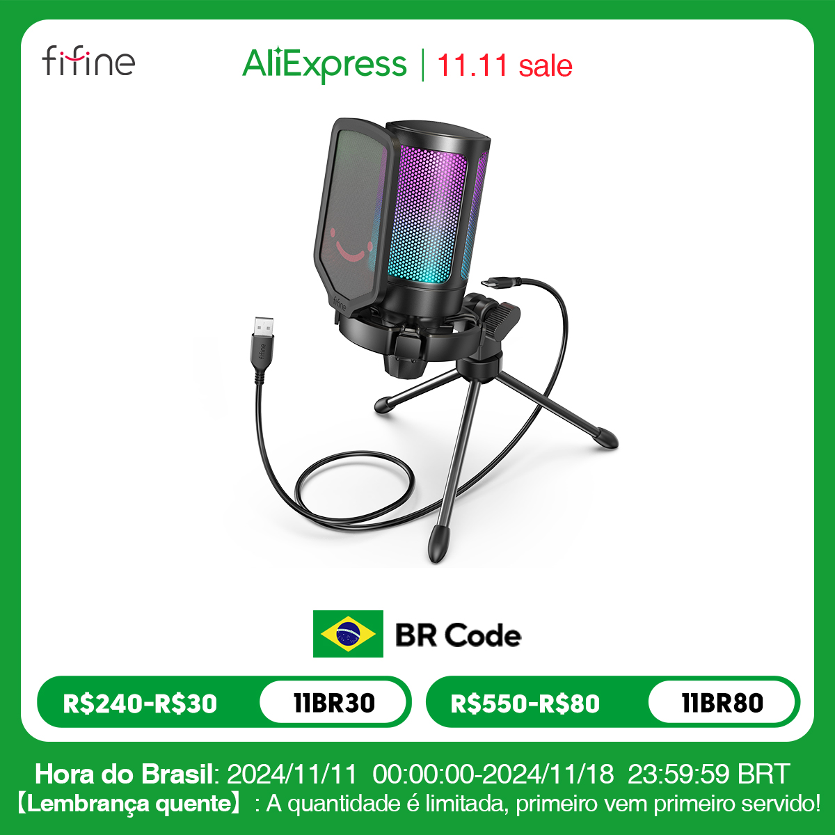 FIFINE USB Condenser Gaming Microphone, for PC PS4 PS5 MAC with Pop Filter Shock Mount&Gain Control for Podcasts ,Ampligame A6V