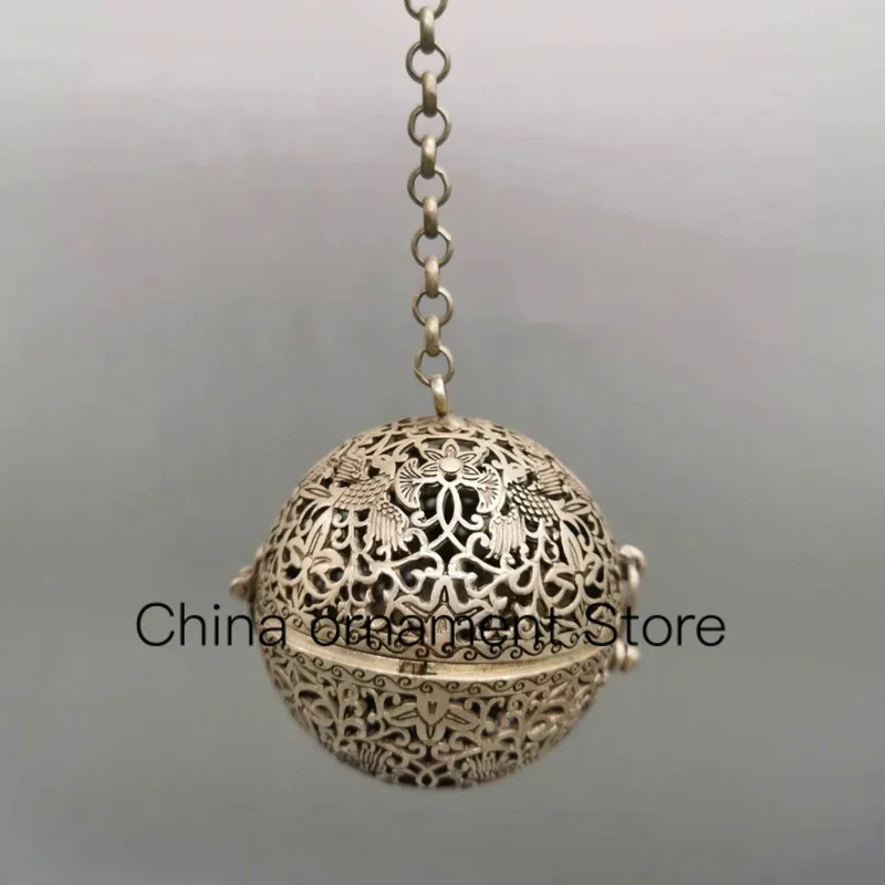 

China Fine Workmanship Cupronickel Hollow Out Auspicious“ Flower And Bird”Censer Sphere Sculpture Metal Crafts Decoration