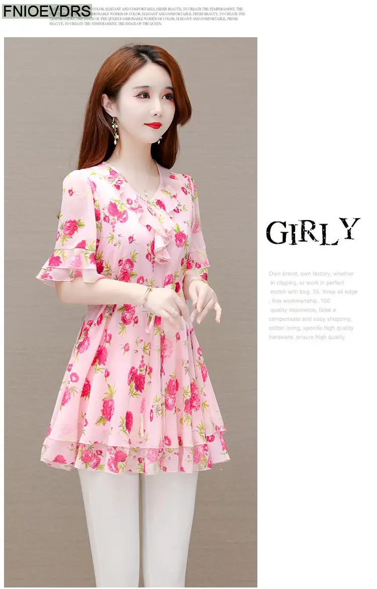M-5XL 2023 Clothes Clothes Women European Style Elegant Basic Shirt Floral Print Retro Ruffles Belly Tunic Peplum Top Blouses