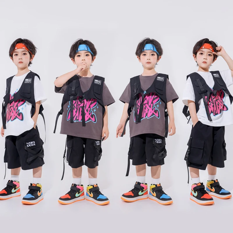 

Детская одежда, свободная футболка, шорты, одежда в стиле K-POP для мальчиков, костюмы для джазовых танцев и представлений, уличная одежда в стиле хип-хоп для девочек DQS16226