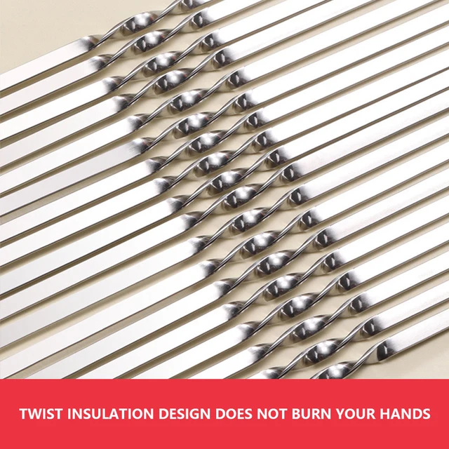 10 db Újrafelhasználható Grillszárc Rozsdamentes Acél Lapos Grillezés Nyársa - Image 3