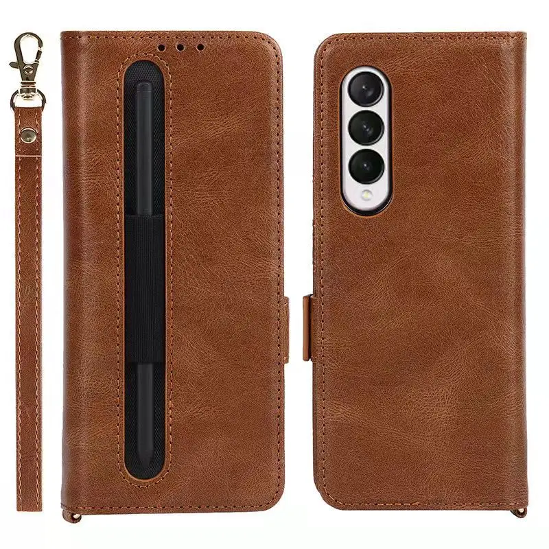 Stylus S-Pen Slot Phone Case For Samsung Galaxy Z Fold 3 Magnetic Flip Leather Cover  For Samsung Z Fold 3 Stylus Pen Slot Coque