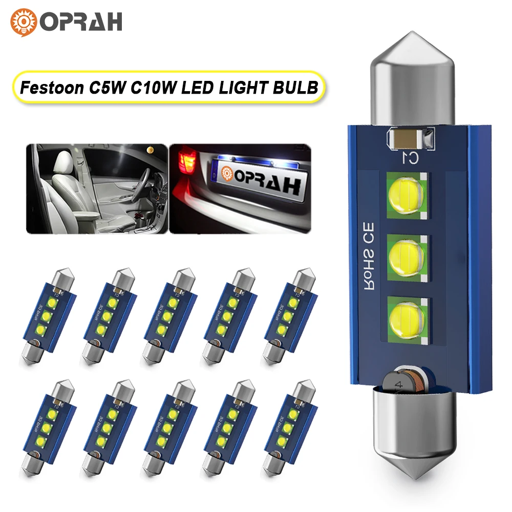 

10pcs LED Festoon C5W C10W Bulb Car Interior Light Canbus No Error 31mm 36mm 39mm 41mm Ceilling Dome Signal Lamp 12V White 6000K